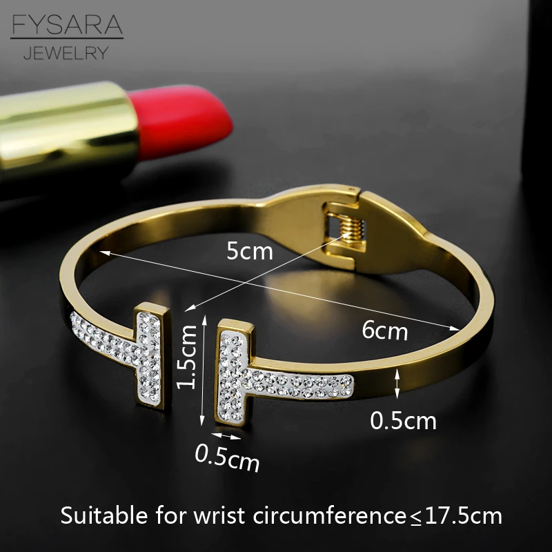 FYSARA классические кристаллы циркония T браслеты и браслеты для женщин из нержавеющей стали розового золота цвет ногтей манжеты браслет ювелирные изделия