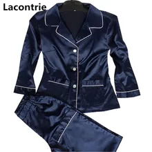 Lacontrie модные женские туфли шелковые пижамы наборы для ухода за кожей отложным воротником, длинное платье в пол, длинное платье с поясом, одежда с длинным рукавом рубашки+ Наборы с длинными брюками женская мягкая Пижама T171