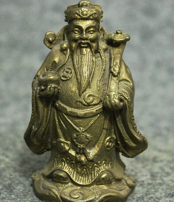 

free shipping Folk FengShui China Chinese Brass Wealth Coin YuanBao RuYi Mammon God Statue 7cm /welcome buy 3 pcs