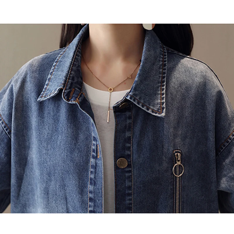 Streetwear Long Denim Trench Coat Spring Women Vintage Slim Outerwear Fashion Single Breasted Bomber Windbreaker Overcoat