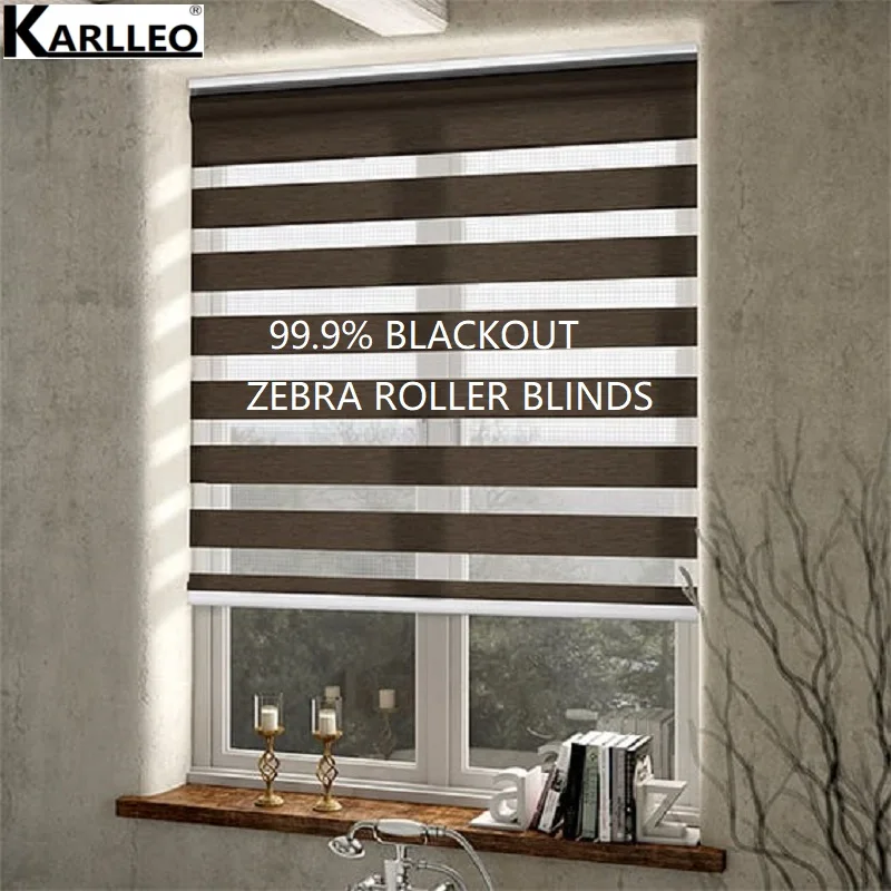 

Window 100% Blackout Zebra Roller Blinds Shades(Z-B10)Pattern Customized Size Finished Product