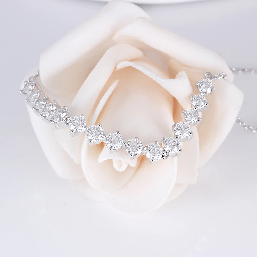 Elegant Sterling 925 Platinum Plated Silver 3ct 3.5mm-4mm-3.5mm H-I Color Moissanite Pendant Choker Necklace(5)
