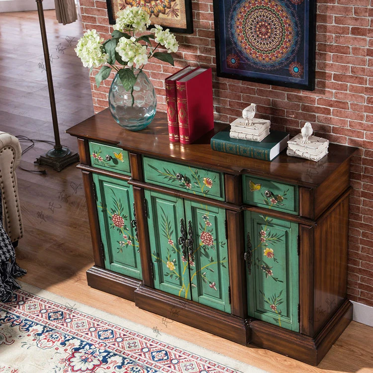 American painted antique old porch cabinet European neo-classical dining cabinet garden living room shoe cabinet storage