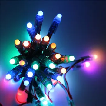 

50pc full Color Digital Diffused RGB 50node/string addressable led pixel punctiform WS2811 12mm 5V Waterproof IP68 AD backlight