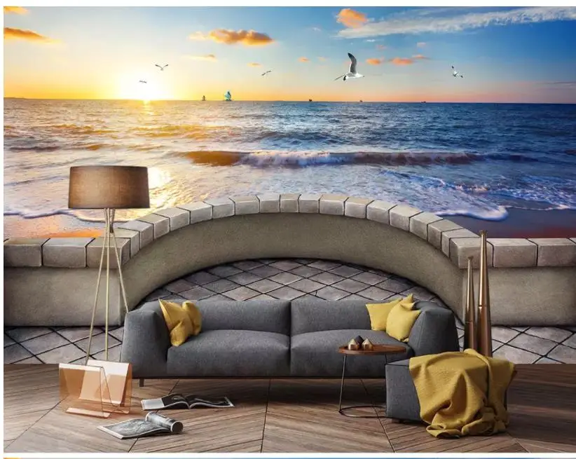Sea landscape 3D background wall terrace painting | Обустройство дома