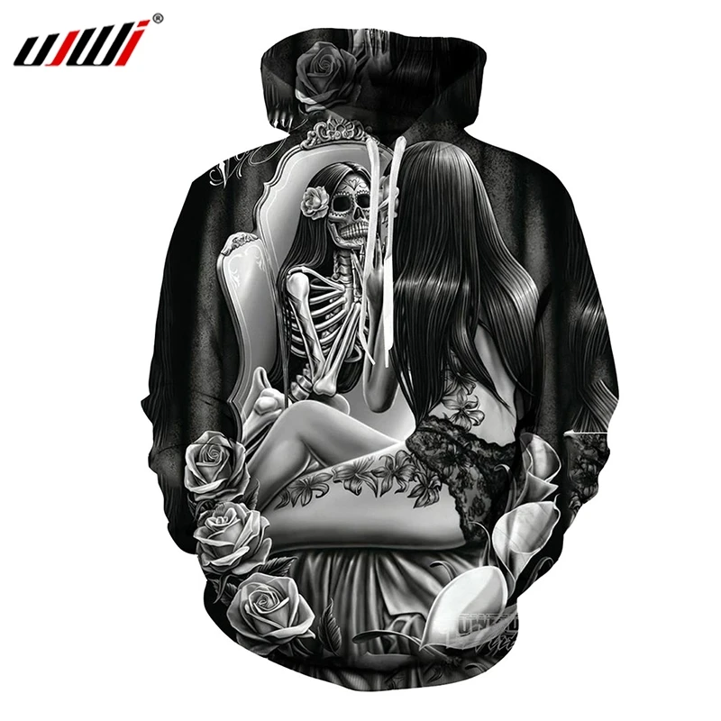 

UJWI Men's Hoodies 2019 Spring and autumn new style Beautiful skulls 3D Printed Sweatshirt Homme Hiphop Outwears Tracksuits