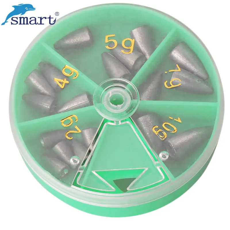 

SMART 5Size 19Pcs/Box Bullet Fishing Lead Weight Sinker Split Shot Black Fishing Kits Fishing Tools Pesca Fishing Accessories