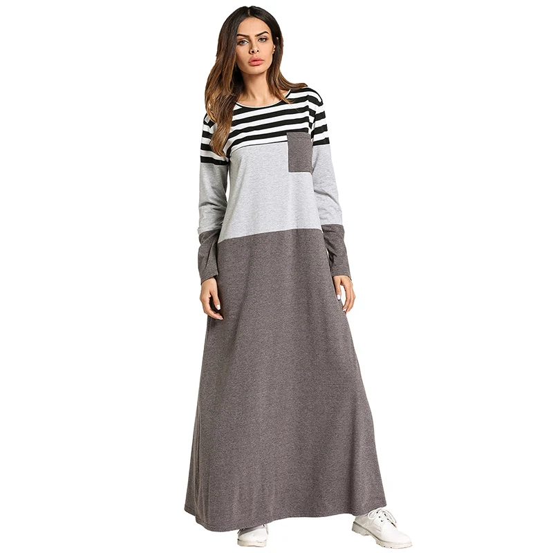 

Fashion Muslim Abaya Stripe Maxi Dress Kimono Long Robe Gowns Tunic Loose Style Jubah Ramadan Middle East Arab Islamic Clothing
