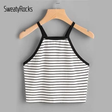 Контрастная обвязка укороченный полосатый модный жилет на бретельках женский сексуальный короткий жилет спортивные тянущиеся Топ жилет