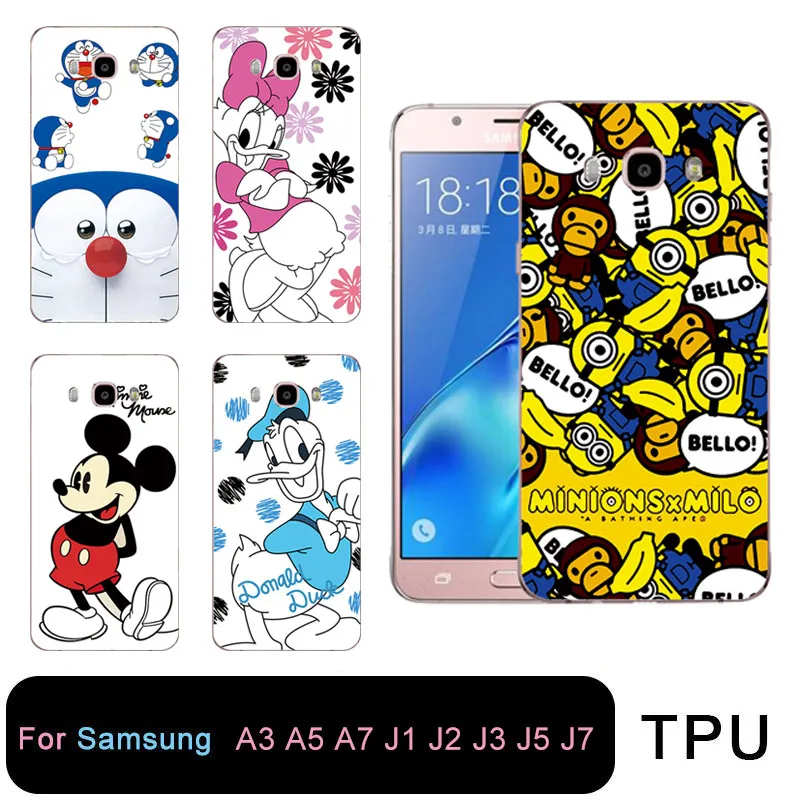 Qmswei Мягкий ТПУ Прозрачный чехол для телефона Samsung Galaxy A3 A5 2016 2017 prime J1 J2 J3 J5 J7 Минни