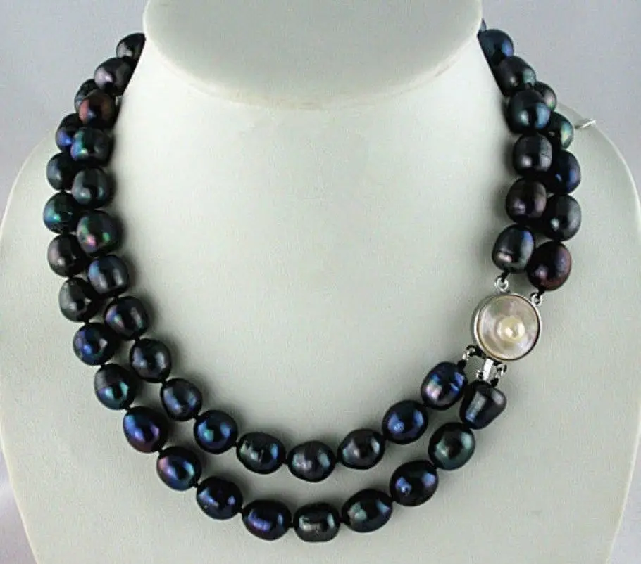 

Miss charm Jew814 REAL BEAUTIFUL 2 STRANDS 11-13MM TAHITIAN BLACK BAROQUE PEARL NECKLACE