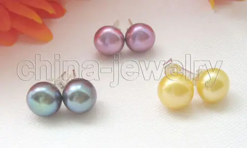 

Free shipping Beautiful 3pairs 8-8.5mm natural freshwater pearl earring - 925 silver stud-20