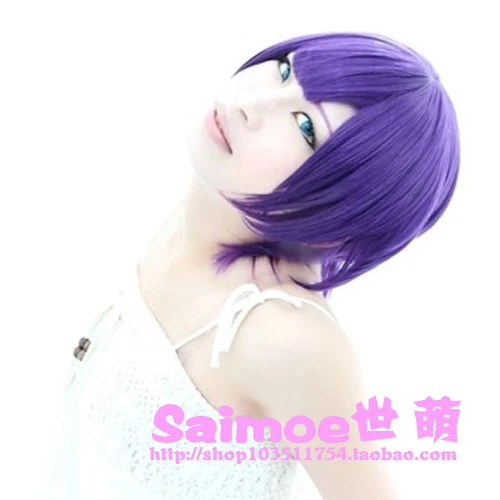 Senjougahara Hitagi Short Hair Purple Cosplay Wig Wig Cap Free