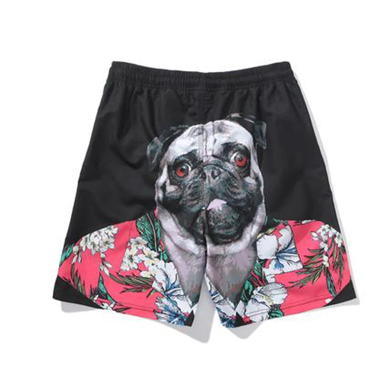 Men New Dog Head Printed Beach Shorts Cute Dog Printing Board Shorts