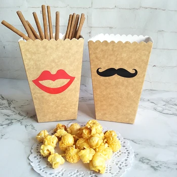 

Free Shipping 36pcs Kraft Paper Popcorn Boxes Gitter Sticker Candy Snack Treat Kids Favor Packaging Bags Birthday Decoration