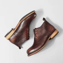 Новейшая модель; полусапожки из натуральной яловой кожи наивысшего качества; ботильоны на шнуровке с круглым носком в британском стиле; Ботинки martin в стиле ретро;