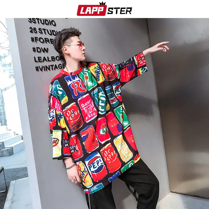 

LAPPSTER Men High Streetwear T Shirt 2019 Summer Mens Hip Hop Funny Print Tshirt Male Korean Fashion Oversized Harajuku T-shirts