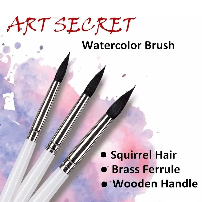 ArtSecret High Quality 25RQ Squirrel Hair Wooden Handle Brass Ferrule Brushes Art Painting For Watercolor Drawing 2