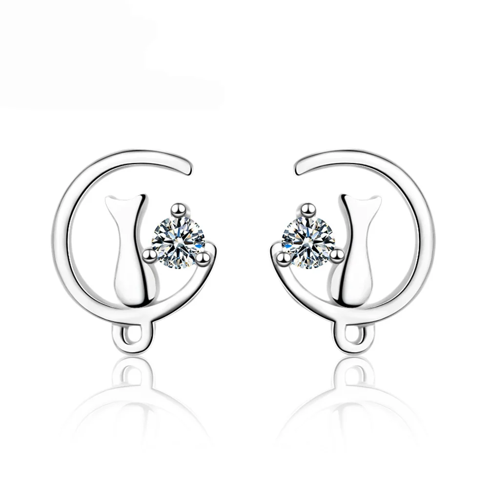 cat stud earrings  zircon jewelry  (5)