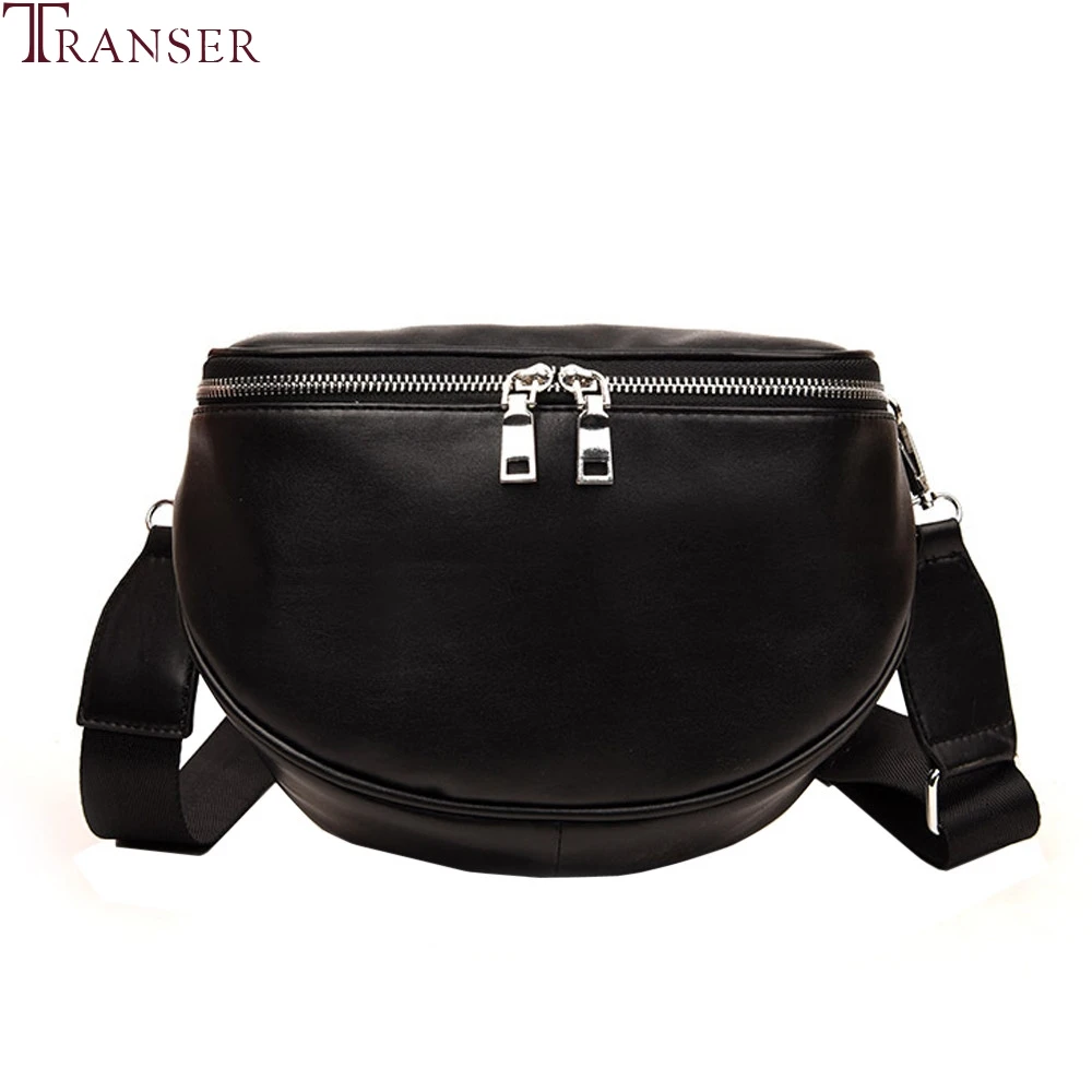 

Transer Fashion Women Chest Bag Pure Color Shell Leather Messenger Shoulder Bag Female Large Capacity Zipper Waist Packs Black35