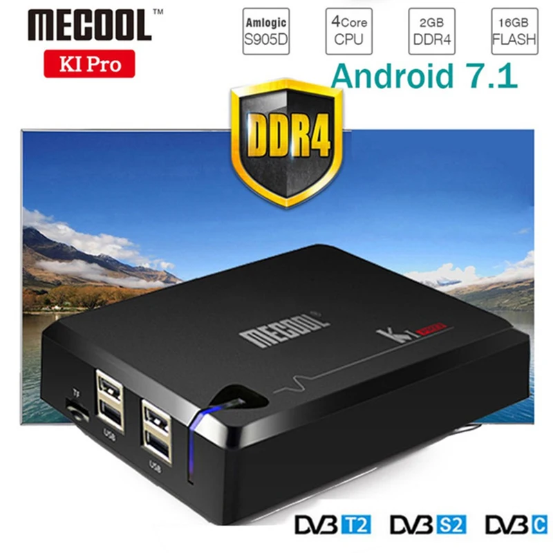 MECOOL KI PRO DVB Android 7 1 smart tv Box T2/DVB S2/DVB C Amlogic S905D Quad 2G + 16G поддержка телеприставка Clines PK KII