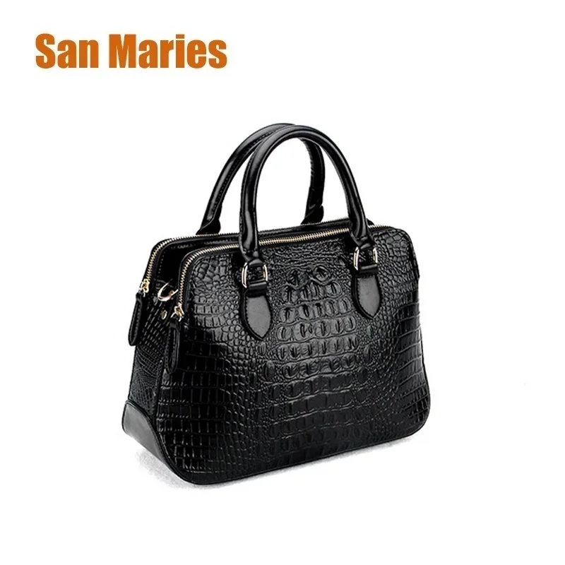 

San Maries Europe Women Genuine Leather Handbags Cowhide Messenger Crossbody Bags Woman Bag Alligator Patten High Quality Totes
