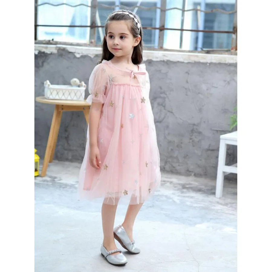 Girls Princess Stars Twinkled Dress 2018 Summer Children New Tulle Lined TUTU (4)