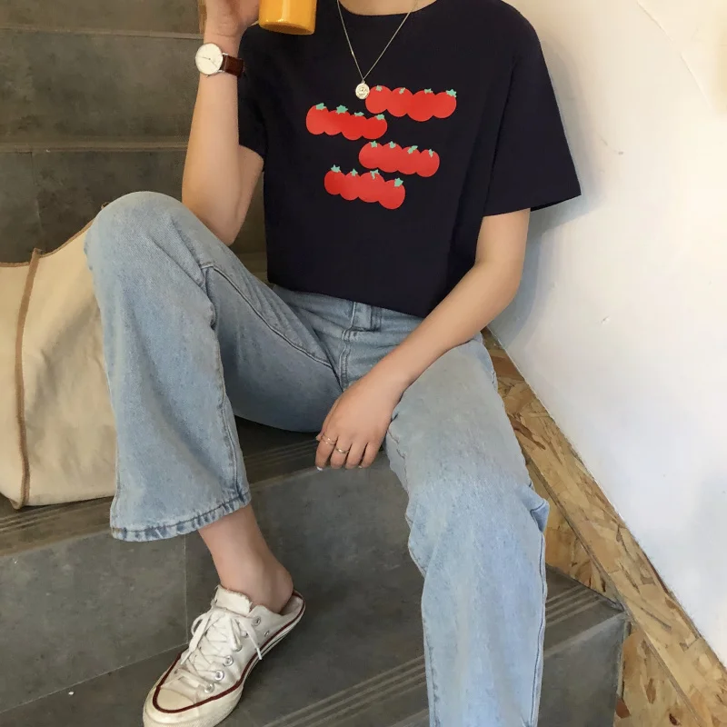 T-shirts Women Short Sleeve Tops Harajuku BF Loose Printed Womens Fashion Korean Students Chic Casual Classic Sweet Girl T-shirt