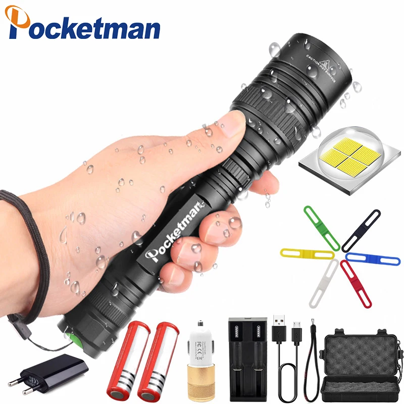 

60000LM XHP50.2 High Power LED Flashlight 5 Modes Waterproof Zoomable Aluminum Alloy Torch With The Most Complete Accessories 45