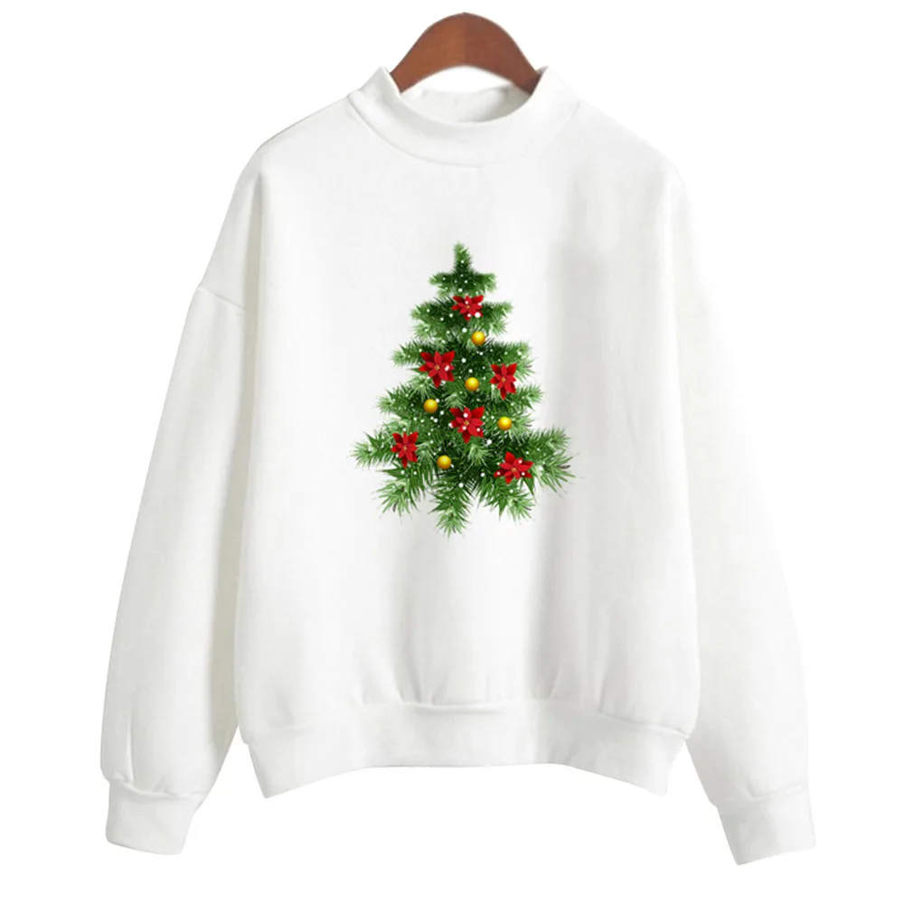 Модные негабаритных толстовки женские рождественским принтом с длинным рукавом Дамы Блузка пуловер футболка рубашка sudadera mujer #1013