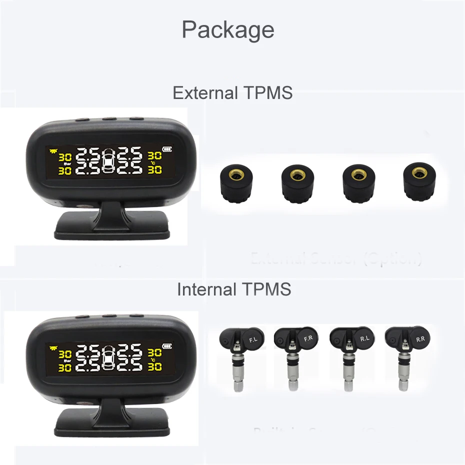 Система контроля давления в шинах 10 шт./лот TPMS на солнечной батарее 4 колеса