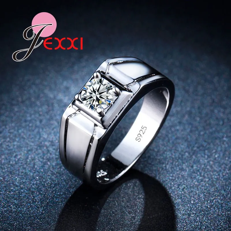 

Factory Price Simple Rings For Men Round Cubic Zircon Crystal 925 Sterling Silver Engagement Party Finger Rings Women