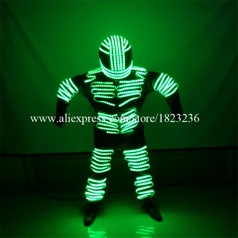 2 Sets Colorful Led Luminous Robot Suit LED Illuminated Ballroom Costume With Helmet Stage Props Performance Clothes For Party07