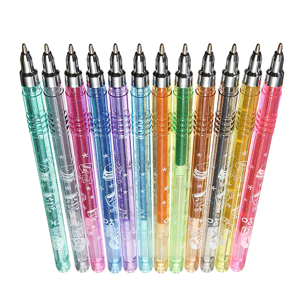 1 Набор, 12, 1,0 мм, цветные блестящие гелевые ручки для рукоделия, скрапбукинг, подарочная карта "сделай сам"