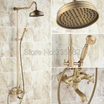 

Antique Brass Bathroom Rain Shower Faucet Set Bathtub Mixer Tap + Hand Shower lrs103