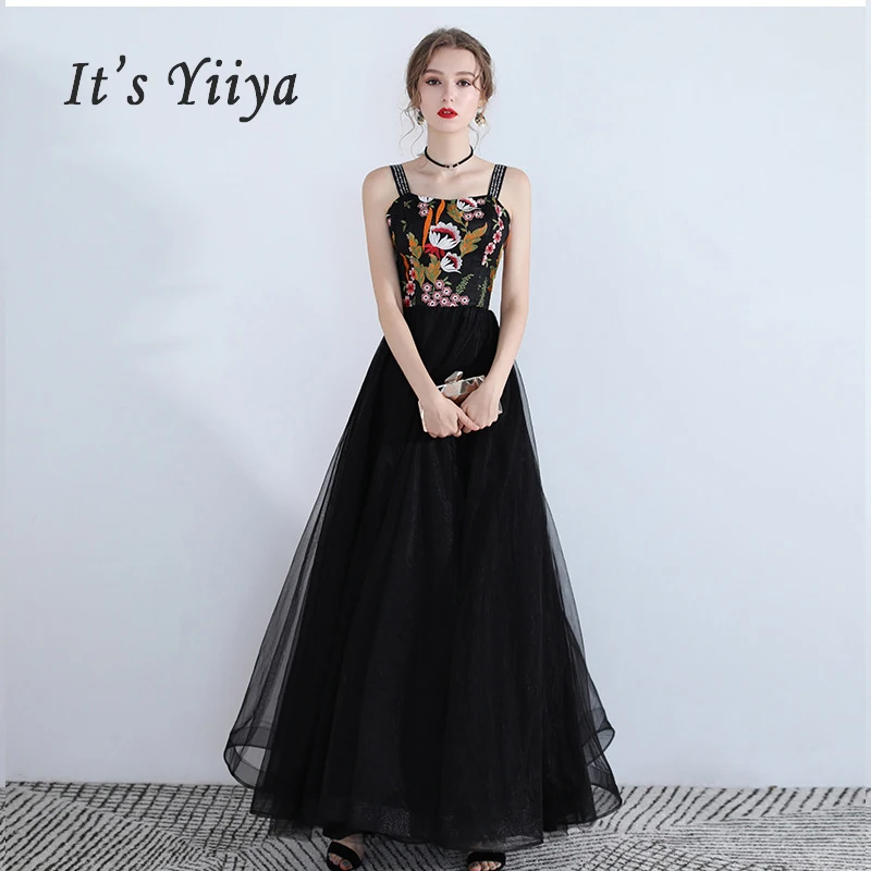 

Prom Dresses Sling Vestidos De Gala Black Sexy Backless 2019 Sleeveless Long Plus Size Boat Neck Dress Women Party Night E566
