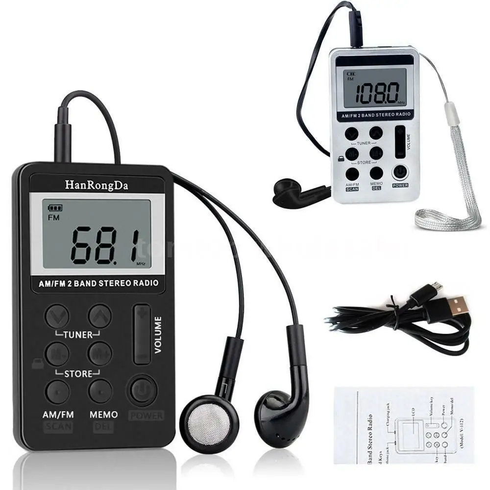 

Mini Digital Portable Pocket LCD AM FM Radio 2 Band Stereo Receiver w/Headphone