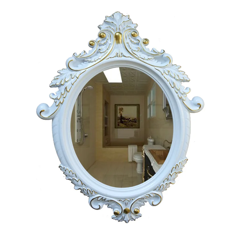 Decorative Oval Wall Mirror White Wooden Frame For Bathrooms