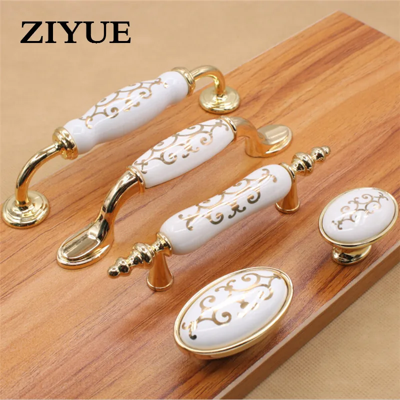 2 PCS/LOT Free Shipping Ceramic Handle White Ceramic Handle Golden