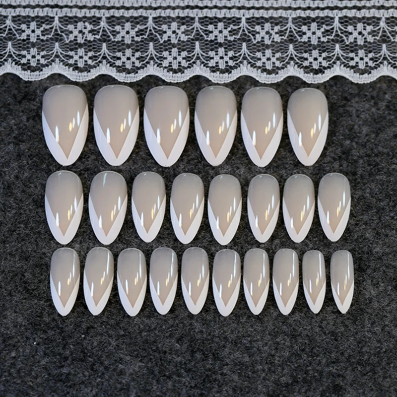 

Beige Poited False Nails Sweet White French Nail Tips Acrylic Finger Decoration Z208