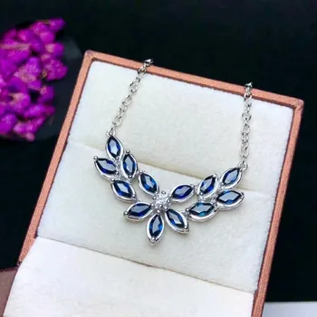 

shilovem 925 silver sterling real Natural sapphire pendants send necklace plant fine Jewelry trendy new gift 3*6mm yhlp0306agl