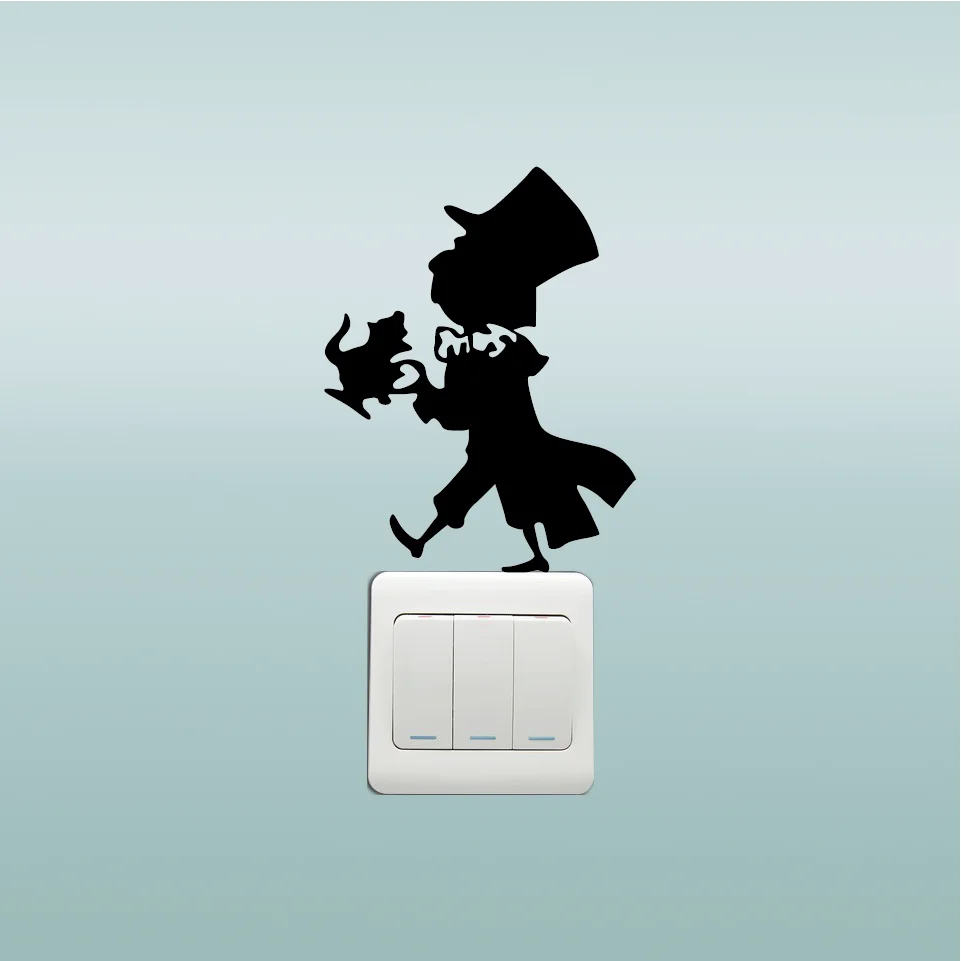 KG-233 Mad Hatter Switch sticker-Наклейка на стену Hatter-Alice In Wonderland Настенная Наклейка для дома обои