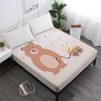 

Cute Bear With Honey Bed Sheet Kids Cartoon Fitted Sheet Twin Full King Queen Mattress Cover Polyester Fabric Home Textile