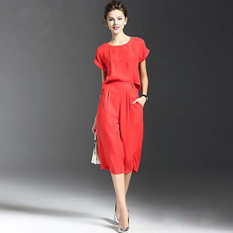 FC 2017 Fashion Women Summer Polyester Red Black Loose Jumpsuits Calf