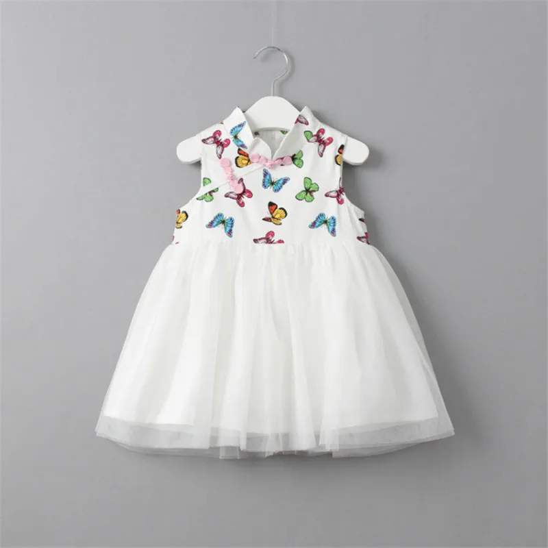

Children Sleeveless butterfly Dresses New 2016 summer Baby Girl Chinese Flower Printed Dress Kids Fashion cute Clothes