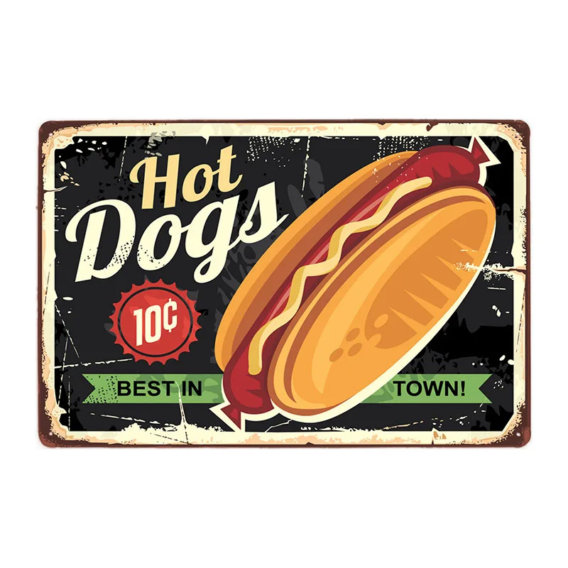 Targa Retrò In Latta 'Enjoy Our Delicious Hot Dogs Best In Town