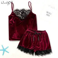 Сексуальные бархатные шорты, пижамный комплект, лето, Женская кружевная Пижама на бретельках, без рукавов, пижама, повседневная одежда для сна, пижамные комплекты
