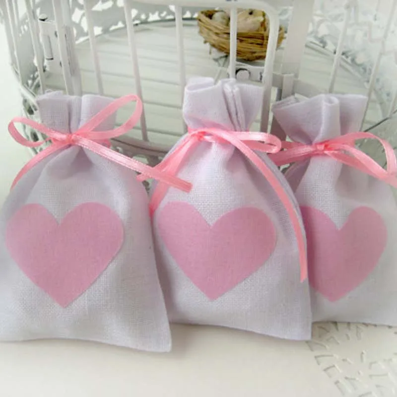 50 шт./лот 10X14 см "Любовь в сердце" холщевый свадебные сумочки сумки подарочные пакеты ювелирные изделия Белый