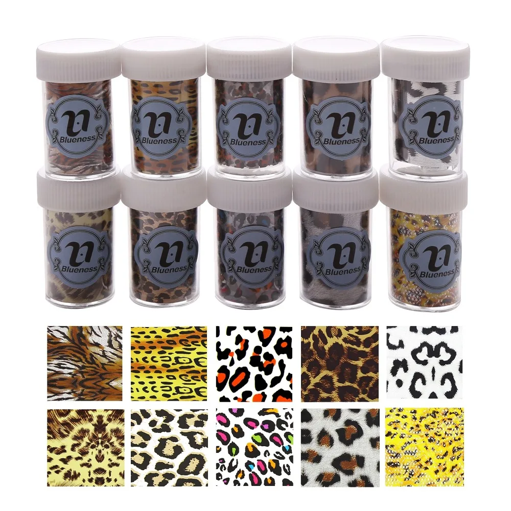 Blueness Leopard 10 шт. переводная Фольга для дизайна ногтей с тигром Зебра смешанные