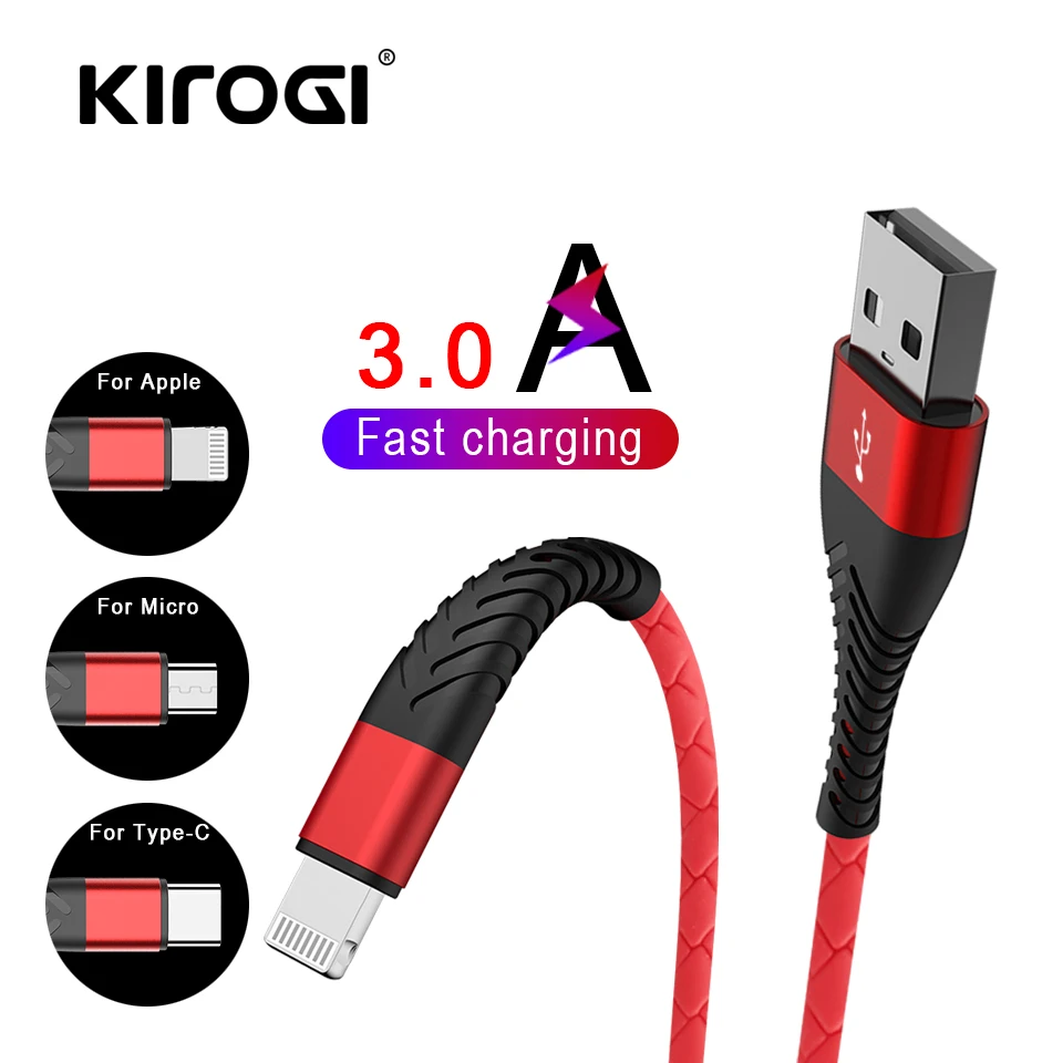 KIROGI 1M 3.0A Fast USB Cable For iPhone XS Max XR X 8 7 Charging